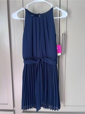 Girls Navy Pleated Tie-Waist Sleeveless Dress - Size 12 - New With Tags
